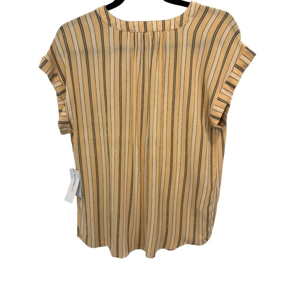 Liz Claiborne Yellow Gray Striped Cap Sleeve V-Neck Rayon Blouse Size Medium NWT - Picture 5 of 5